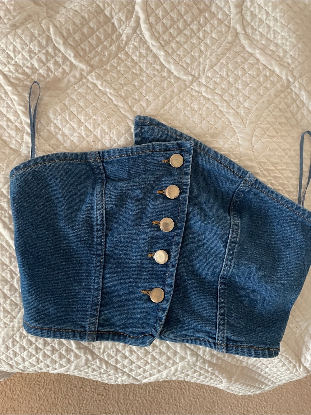 Dark Blue Denim Button-Front Crop Top